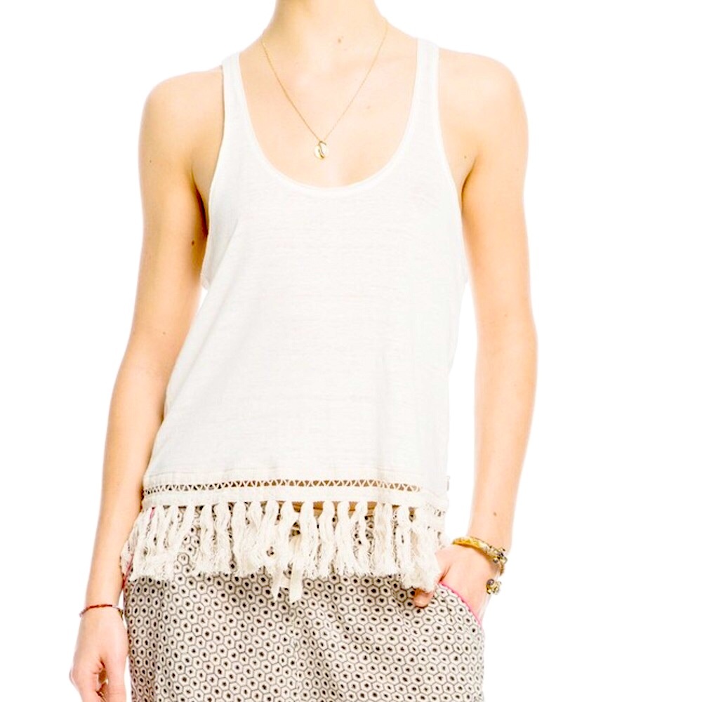 Scotch & Soda Fringed Cream Linen Tank - Size 3